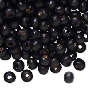 Wood beads: 6 mm x 5 mm round rondelle, ~1.75 mm bead hole, black, 450- 500 beads