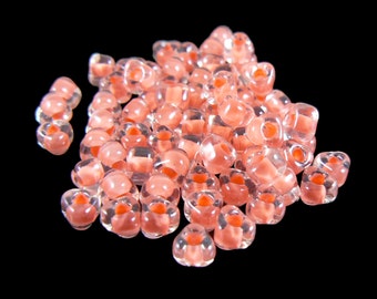 4mm clear color lined salmon triangle glass beads, Miyuki # TR1122, ~22 gram tube, ~242 beads. Tropical | beach | Halloween | summer | Fall
