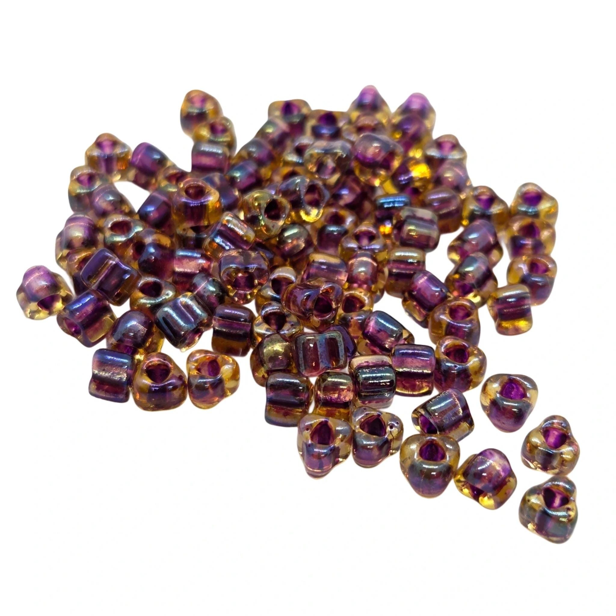Miyuki #5 (4mm) Triangle Glass Seed Beads: Dark Amethyst/ Topaz