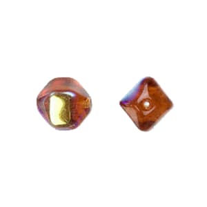 Glass beads: 12 mm, 4 sided oval, AB topaz, Czech pressed glass, 8&quot; strand= 18 beads