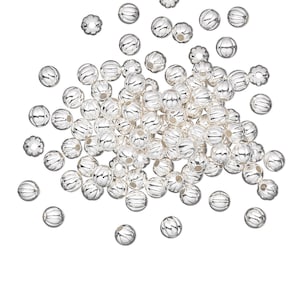 Metal beads: 3mm corrugated round, silver plated brass beads, 100 beads