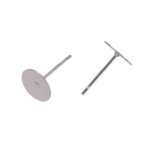 Earring posts: 8 mm flat pad, stainless steel, 50 pcs. (25 pair)