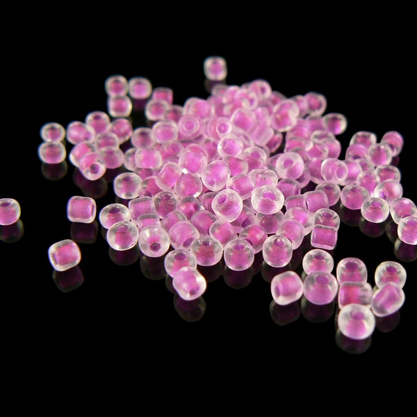 Size 8/0 clear color lined dark fuchsia seed beads, 20 grams, approx 1,000 beads. Hot pink, bright, Spring Easter, fluorescent, fun