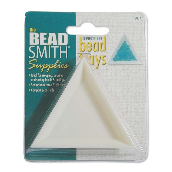 Tri-tray white plastic triangular beading trays, set of 3