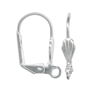 May include: Silver-toned earring findings with a hinged lever back and a decorative scalloped design.