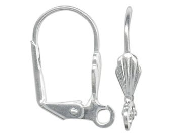 Earwires: leverback, shell front, silver plated metal, 19 mm x 12 mm, 12 pcs. (6 pair).