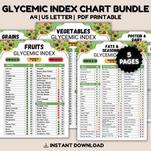 Glykämischer Index Diabetiker Nährwerttabelle, GI-Liste mit Low Carb oder Low Sugar Guide für Carb Counting, Meal Plan