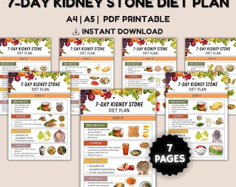 Kidney Stone 7-Day Diet Plan Printable, Low Oxalate Foods, Renal Diet Recipes Breakfast, Lunch, Snacks and Dinner, Kidney Disease Diet Plan