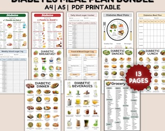 Diabetes Meal Plan Bundle Printable, Diabetic Food Chart, Diabetic Diet Sheet, Diabetic Meal Planner, Grocery List, Diabetic Food List