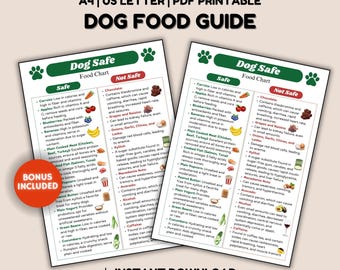 Dog Food Guide, Printable Safe Dog Food Dogs to Eat, Dog dietary chart poster, Dog Food Chart Unsafe Dog Food List Digital dog kitchen decor
