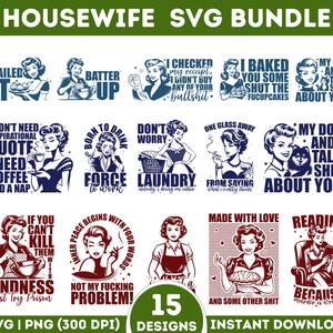Retro Housewife SVG PNG Bundle, Retro Women Svg, Vintage Housewife Svg, 1950s Housewife Svg, Funny Sarcastic, Sassy Mom Svg