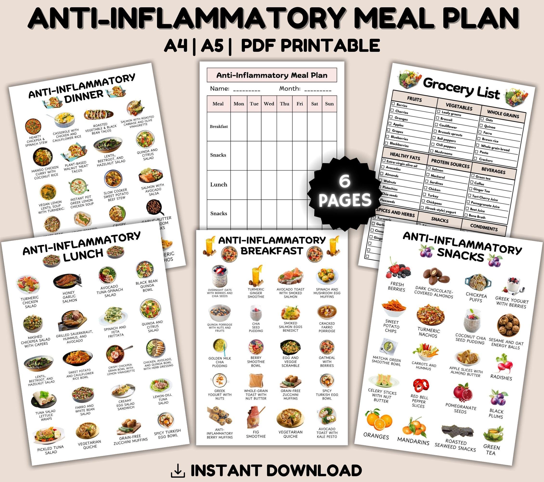 Anti-Inflammatory Meal Plan, Anti Inflammatory Food Chart, Gut Health Guide, Anti-Inflammatory Diet Food Guide, Meal Planning, Gut Health