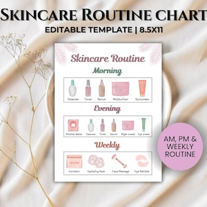 Bearbeitbare Hautpflege-Routine-Vorlage, Hautpflege-Chart, Hautpflege-Planer, Selbstpflege-Planer, Beauty-Planer, Selbstpflege-Checkliste, Kosmetikerin