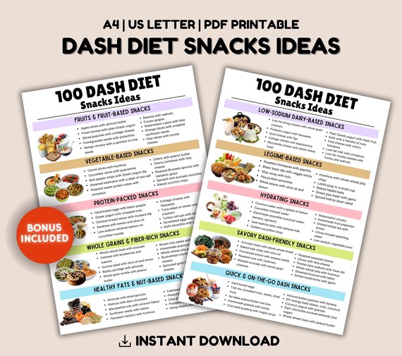 100 DASH Diet Snack Ideas, DASH Diet Meal Plan, DASH Diet Snack Food List High Blood Pressure Grocery List, Natural Food List and Diet Chart