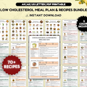 Low Cholesterol Meals & Recipes Bundle, Cholesterol Lowering Food List, Low Cholesterol Grocery List, Low Cholesterol Diet, Heart Healthy