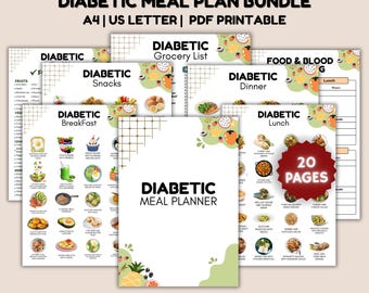 Pacote de Plano Alimentar para Diabéticos, Lista de Alimentos para Pré-Diabetes com Baixo Teor de Açúcar, Tabela Alimentar para Diabéticos, Lista de Compras, Tabela de Dieta para Diabetes Tipo 2