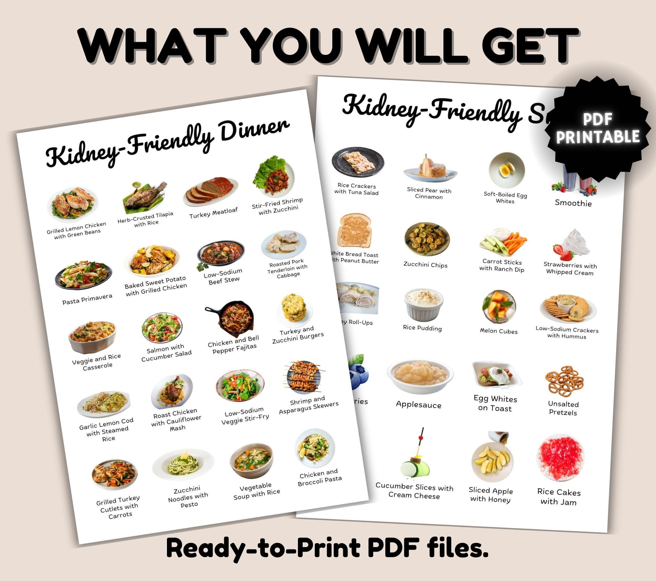 Kidney Friendly Meal Ideas Printable, Diet Meal Plan for Kidney Disease ...