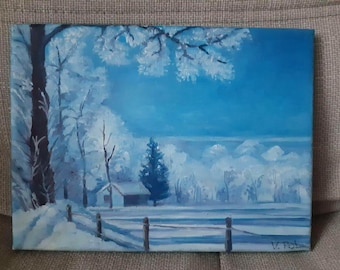 Crystal Winter – Original Oil Painting on Stretched Canvas, Winter Landscape Art