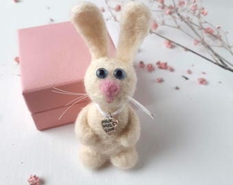 Hand-Felted Wool Bunny Figurine: Cozy Needle Felted Decor