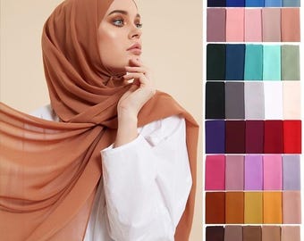 Islamic Shawl Plain Georgette Muslim Women Hijab Headscarf Bubble Chiffon Hijab Scarf
