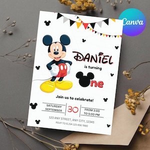 Mickey Mouse Birthday Invitation, Printable Invitation Mickey, Oh Twodles I&#39;m One Mickey, Mickey Mouse Themed Invitation, 1st Birthday