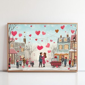 Valentine&#39;s Day painting, cute valentine&#39;s day art, valentine&#39;s day gift, romantic canvas, digital download