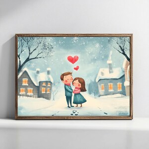 Valentine&#39;s Day painting, cute valentine&#39;s day art, valentine&#39;s day gift, romantic canvas, digital download