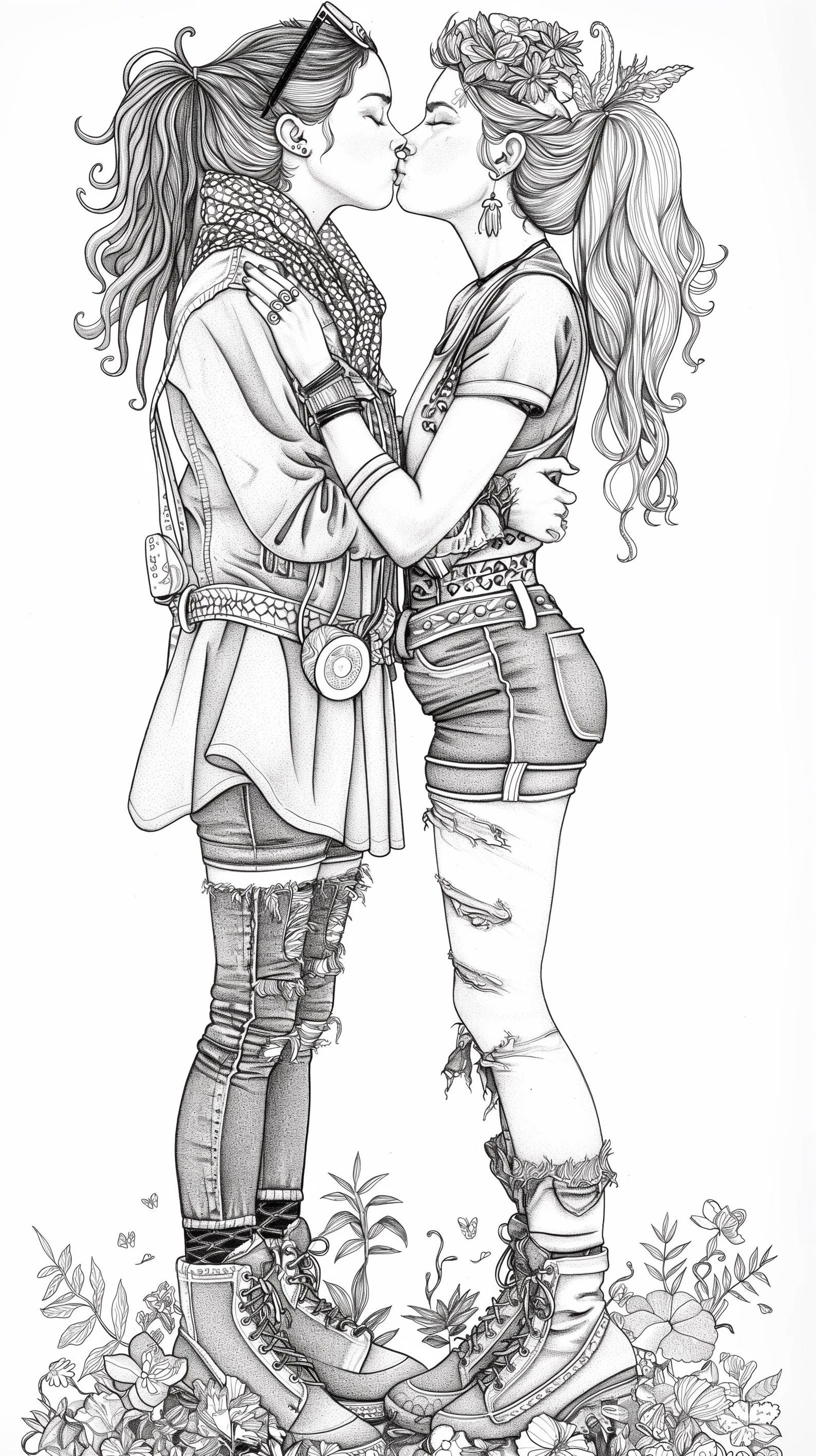 Coloring Kissing Girls | 30 LGBTQ Coloring Pages in Shades of Gray ...