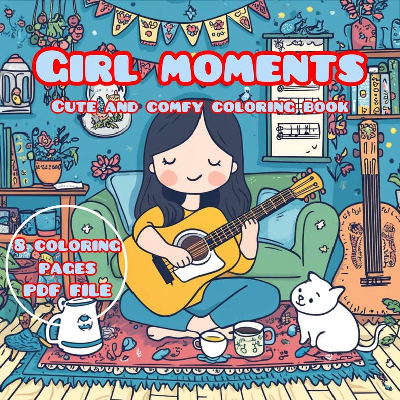 Girl Moments Cute & Comfy Coloring Pages 8, Coloring Pages for Adults ...