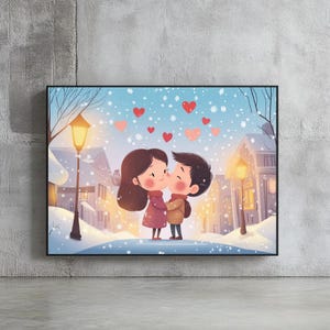Valentine&#39;s Day painting, cute valentine&#39;s day art, valentine&#39;s day gift, romantic canvas, digital download