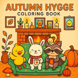 Autumn Hygge: Cute Coloring Book for Relaxation by Coco Wyo, Instant Digital Download, PDF Book for Fun and Relaxation 30 coloring pages