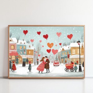 Valentine&#39;s Day painting, cute valentine&#39;s day art, valentine&#39;s day gift, romantic canvas, digital download