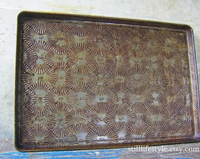 Crownware Cookie Sheet embossed Tin Baking Sheet Bakerex Pressed Metal Rustic Oven Tray Vintage