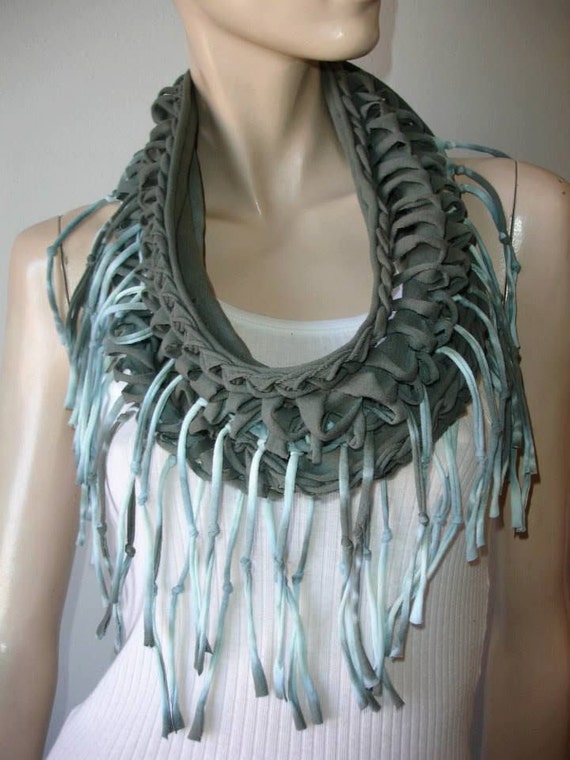 eternity scarf. womens or mens shredded braided fringed jersey | Etsy