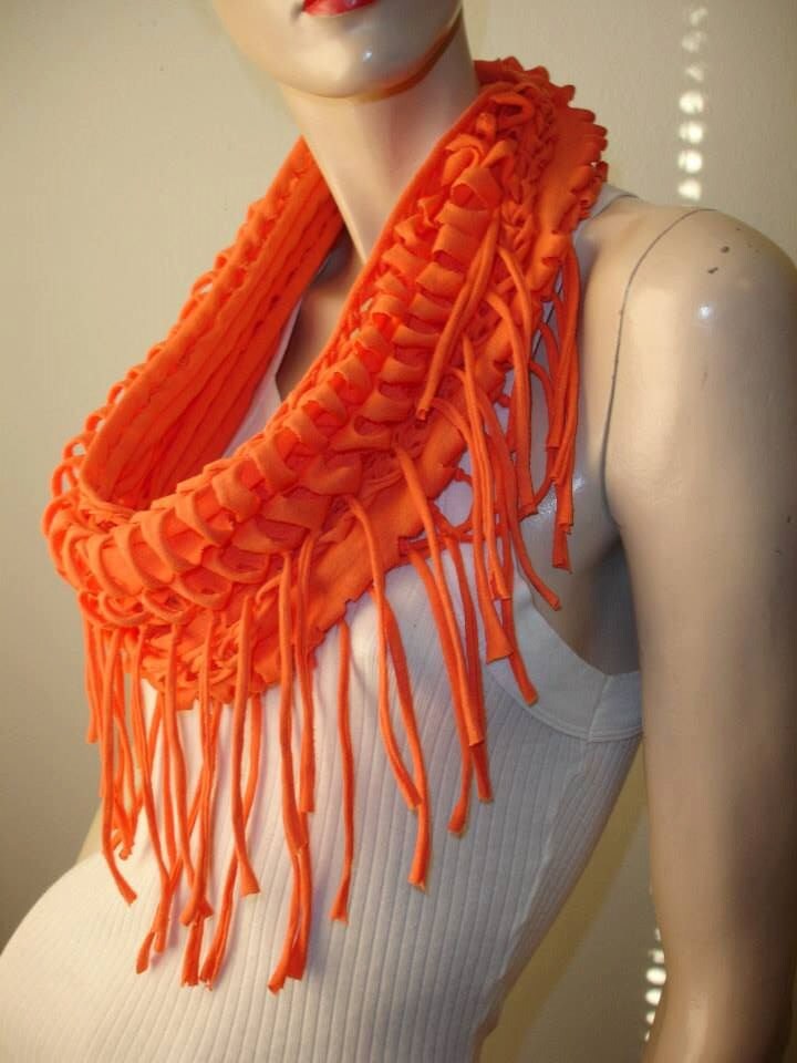 Eternity Scarf. Womens or Mens Shredded Braided Fringed Jersey Scarf