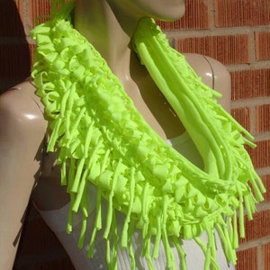 womens or mens shredded, braided, fringed, recycled neon tshirt scarf. eternity scarf, infinity scarf, jersey scarf. deluxe neon yellow