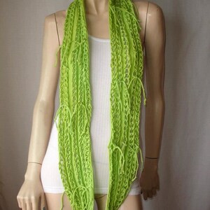 eternity scarf. womens or mens shredded braided jersey tshirt scarf , infinity scarf , eternity scarf. 5 braid. chartreuse. lime green image 5