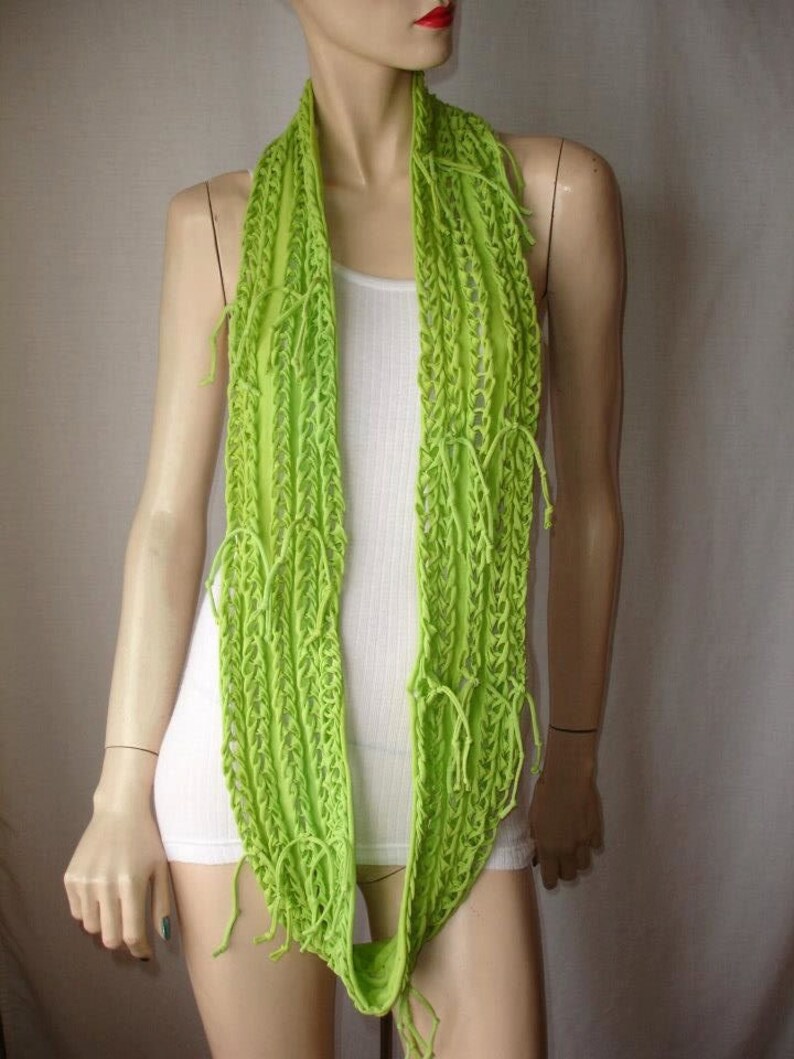 eternity scarf. womens or mens shredded braided jersey tshirt scarf , infinity scarf , eternity scarf. 5 braid. chartreuse. lime green image 5