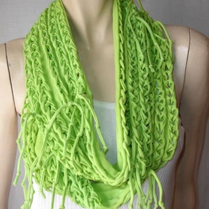 eternity scarf. womens or mens shredded braided jersey tshirt scarf , infinity scarf , eternity scarf. 5 braid. chartreuse. lime green image 1