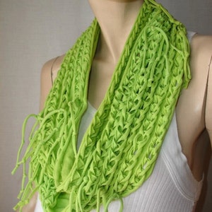 eternity scarf. womens or mens shredded braided jersey tshirt scarf , infinity scarf , eternity scarf. 5 braid. chartreuse. lime green image 2