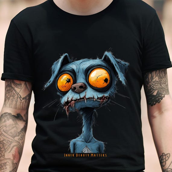 Inner Beauty Matters, Zombie Dog T-Shirt, Unisex Graphic Shirt, Weird, Unique, Dog lover, Goth, Unusual, Eco-Friendly Apparel