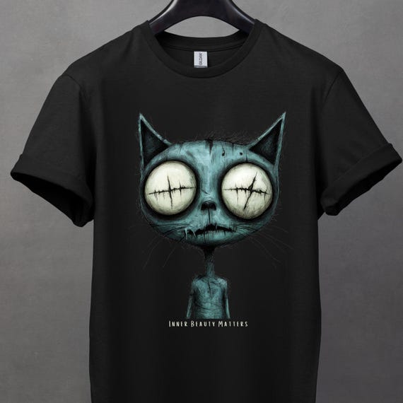 Inner Beauty Matters Zombie Cat T-Shirt, Unisex Graphic Shirt, Cat Lover Gift, Eco-Friendly Apparel, goth, zombie, crazy cat lady