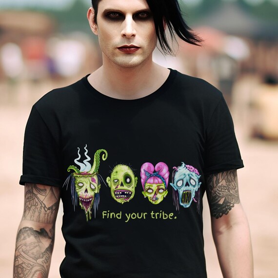 Find Your Tribe Creepy Zombie Heads T-Shirt, Weird, Goth, Unique gift, All occasion, Unisex Graphic Shirt, family, friends, coworkers