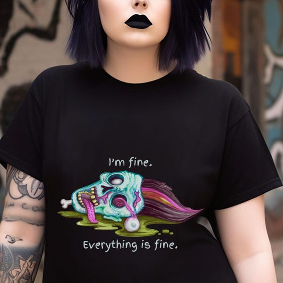 I'm Fine Zombie Head T-Shirt, Funny, goth, sarcasm, mental health, Unisex Graphic Shirt, Eco-Friendly Apparel, everything is fine