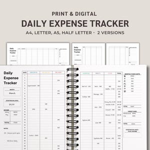 Printable Expense Tracker, Spending Tracker, Money Tracker, Small Business Template, Bookkeeping, Financial Planner, A4, A5, US Letter Size