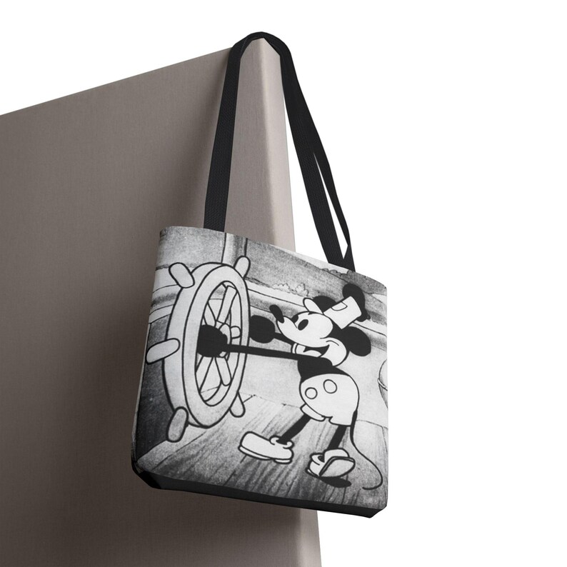 Borsa tote Steamboat Willie Topolino / Cartone animato vintage in bianco e nero AOP immagine 6