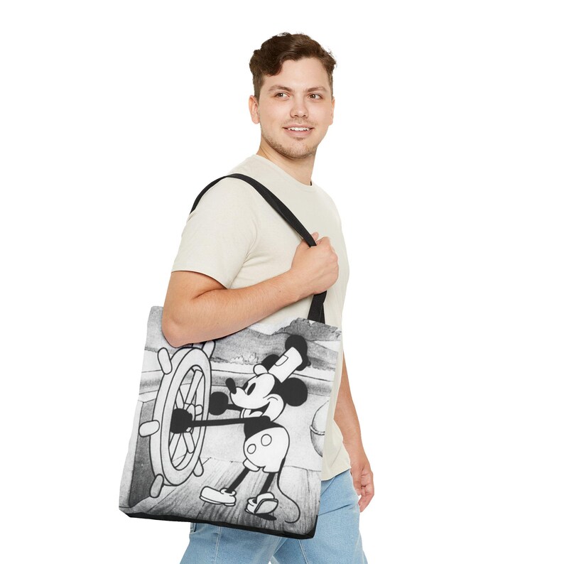 Borsa tote Steamboat Willie Topolino / Cartone animato vintage in bianco e nero AOP immagine 13