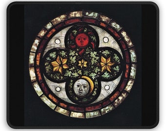Tappetino per mouse con vetrate colorate e sole e luna: arte medievale dei castelli austriaci