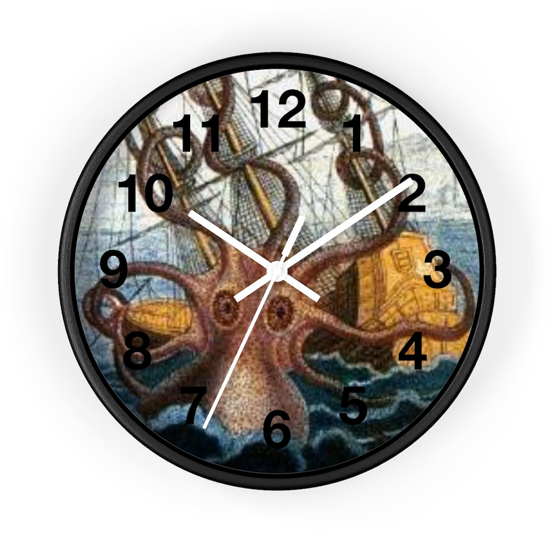 Wall Clock ~ Octopus Squid RELEASE THE KRAKEN! Wall Clock Coastal Beach ...