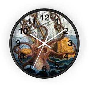 Wall Clock ~ Octopus Squid RELEASE THE KRAKEN! Wall Clock Coastal Beach Pirate Decor